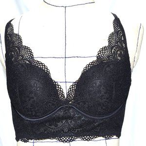 Ambrielle Black Plunge Push Up Bra Size 36B Black Lace Underwire Padding